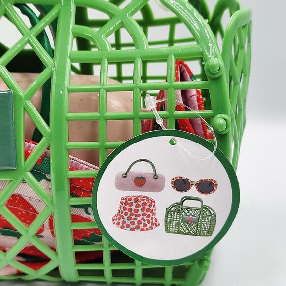 NEW Dazey Shades Green & Pink Strawberry Bucket Hat Sunglasses Case Jelly Bag - Picture 3 of 6